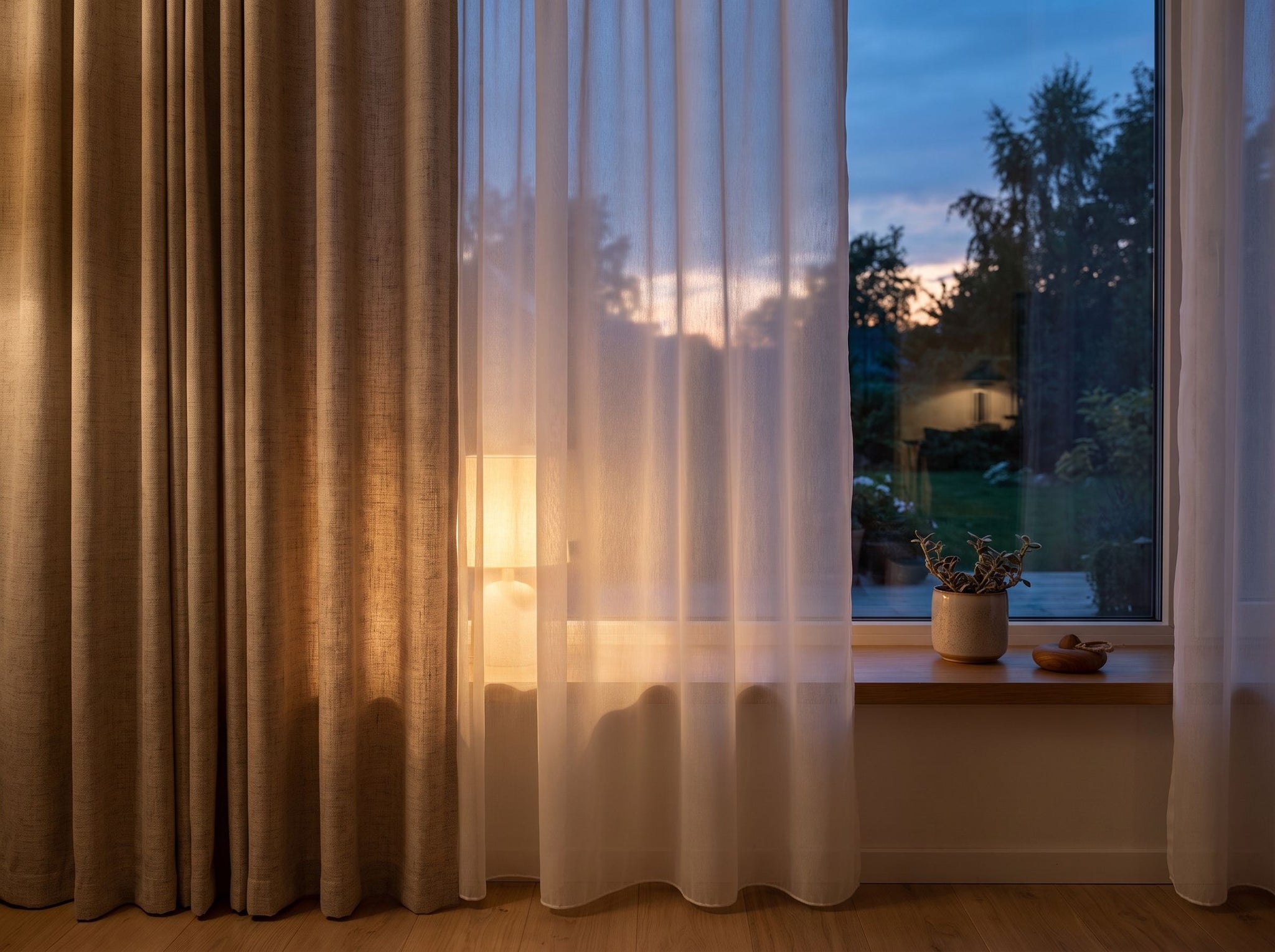 Transparante gordijnen voor een woonkamer op de begane grond